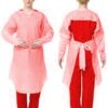 Disposable plastic gown with sleeves red