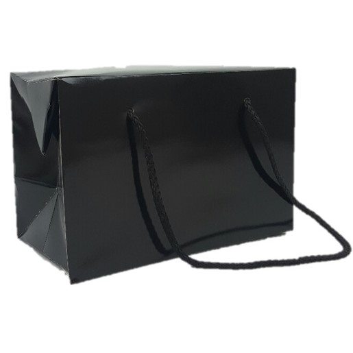Black Gloss Box Bag with Cord Handles (S)