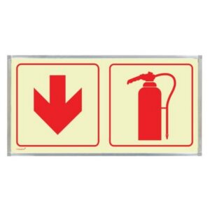 Photoluminescent Sign Frame - Fire Extinguisher Red Arrow Down - 380 x 190mm - SIGNP2FEA(D1)