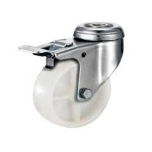 Castor Wheels - Nylon - Bolt Hole Swivel - Brake - White - 125mm - TOOC471