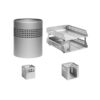 Desk Set - Square Punch Steel Range - Metal - Letter Tray - Waste Bin - Pencil Cube and Cup - Silver - 413SI
