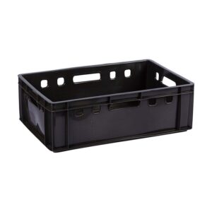 Nesting Agri Crate - Plastic Box - Semi-vented Base and Vented Sides - 60 x 40 x 24 cm - Recycled Material - Black - PI-720B-black