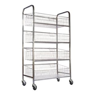 Wire Mesh Bread Roll Trolley - Mobile - 4 Tier - Chromed - 170 x 110 x 52cm