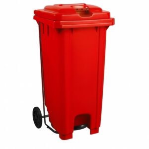 Wheelie Pedal Bin - 120L Foot Operated Pedal Bin - Plastic - Red