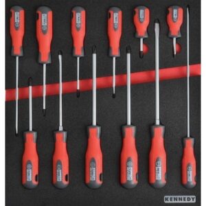 KennedyPro Screwdriver Set - 12 Pieces - with 2/3 Width Foam Tool Control Inlay for Tool Roller Cabinets