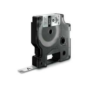 Dymo Original IND-Tape for Rhino, 9mm x 5.5m, Permanent Polyester, Black on Metallic