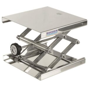 BOCHEM Lab-Jack, 18/10 Stainless Steel 400 x 400 mm, with Adjusting Wheel for Ratchet including Ratchet