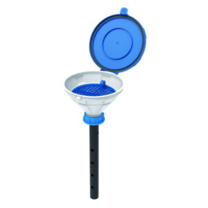 SCAT Funnel with lid "MARCO", V2.0, S50, PE-HD, with lance (220 mm) and removable sieve