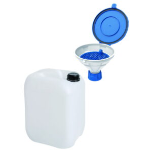 SCAT SafetyWasteSet: 1x 10 liter canister, GL45 PE-HD, 1x Safety funnel with lid "MARCO", V2.0, GL45, PE-HD, with removable sieve