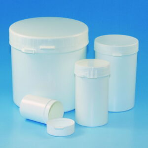 LLG Sample Containers, Round, 1000 mL, PP White with PP Tear-Off Lid, Pack of 5