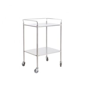 Medium size dressing trolley. Stainless steel frame and s/s shelves.