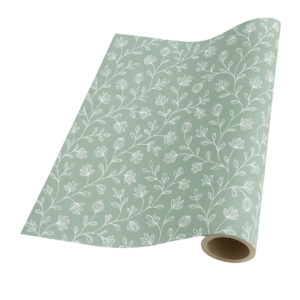 Petals – White on Moss Green – Giftwrap (5m x 50cm)