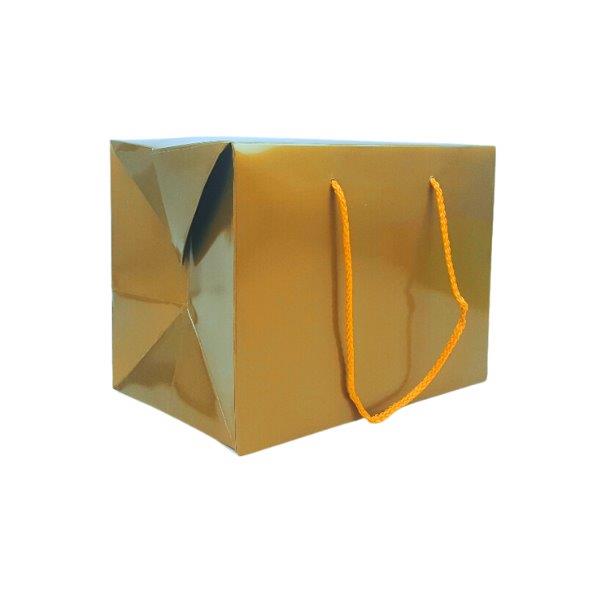 Gold Gloss Box Bag with Cord Handles (S)