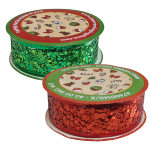 Ribbon – Wired 25mm Glitter Green & Red