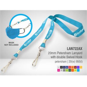 20mm Petersham Lanyard with 1 colour print for holding mask – Adults – Min 250 units