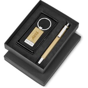 Bamboo Rectangular Keyring & Stylus Pen Promo Gift Set