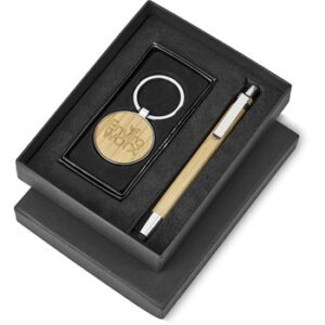 Bamboo Round Keyring & Stylus Pen Promo Gift Set