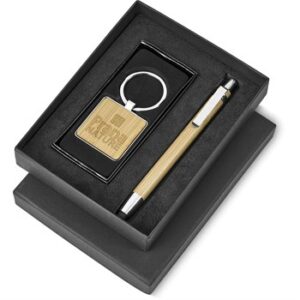 Bamboo Square Keyring & Stylus Pen Promo Gift Set
