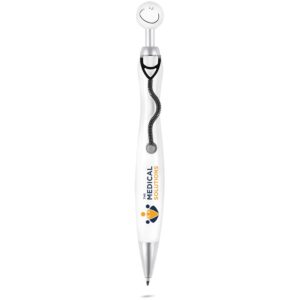 Doctors Pen – White Novelty Pen With Smiley Face & Stethoscope Clip