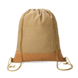 Eco Friendly Cork Drawstring Bag With Front Pocket – Natural Colour