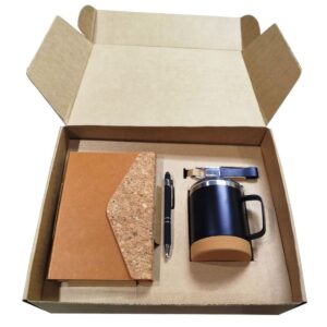 Eco Friendly Office Gift Set With Cork A5 Notebook, Pen, Keyring & Thermal Mug