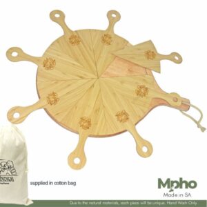 Eco Friendly Round Wooden Board & Pizza Servers In Cotton Bag – Min 10 Units