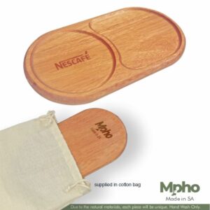 Eco Friendly Wooden Tea & Biscuit Snack Tray In Cotton Bag – Min 20 Units