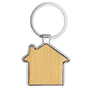 House Shaped Keyring in Metal & Bamboo