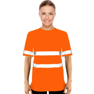 Ladies Hi-Viz Moisture Management Crew Neck T-shirt with Reflective Strips – Min 50 Units