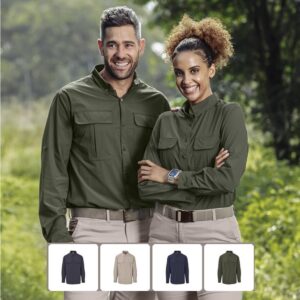 Ladies Amatola Long Sleeve Outdoor Bush Shirt – Vented Back With Pleated Pockets
