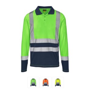 Long Sleeve Surveyor Two-Tone Hi-Viz Golf Shirt With Reflective Tape