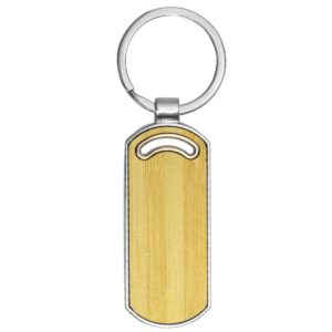 Metal & Bamboo Rectangular Oval Keyring