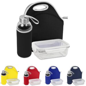 Neoprene Refreshment Lunch Set With Cooler Bag, Glass Lunch Box & Glass Bottle