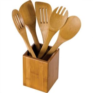 6-piece Bamboo utensil set in holder.