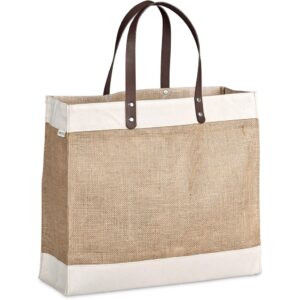 Reza Jute & Cotton Executive Tote Shopper Bags With Leather Handles