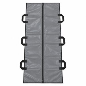 Grey body bag with centre zip and 6 carry handles
