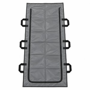 Grey body bag with U-shaped zip and 6 carry handles