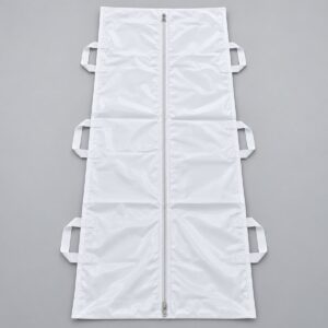 White body bag with centre zip and 6 white handles