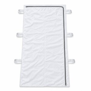 White body bag with J-shaped zip and 6 strap handles