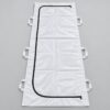White body bag with J-shaped zip, black zipper and 6 handles